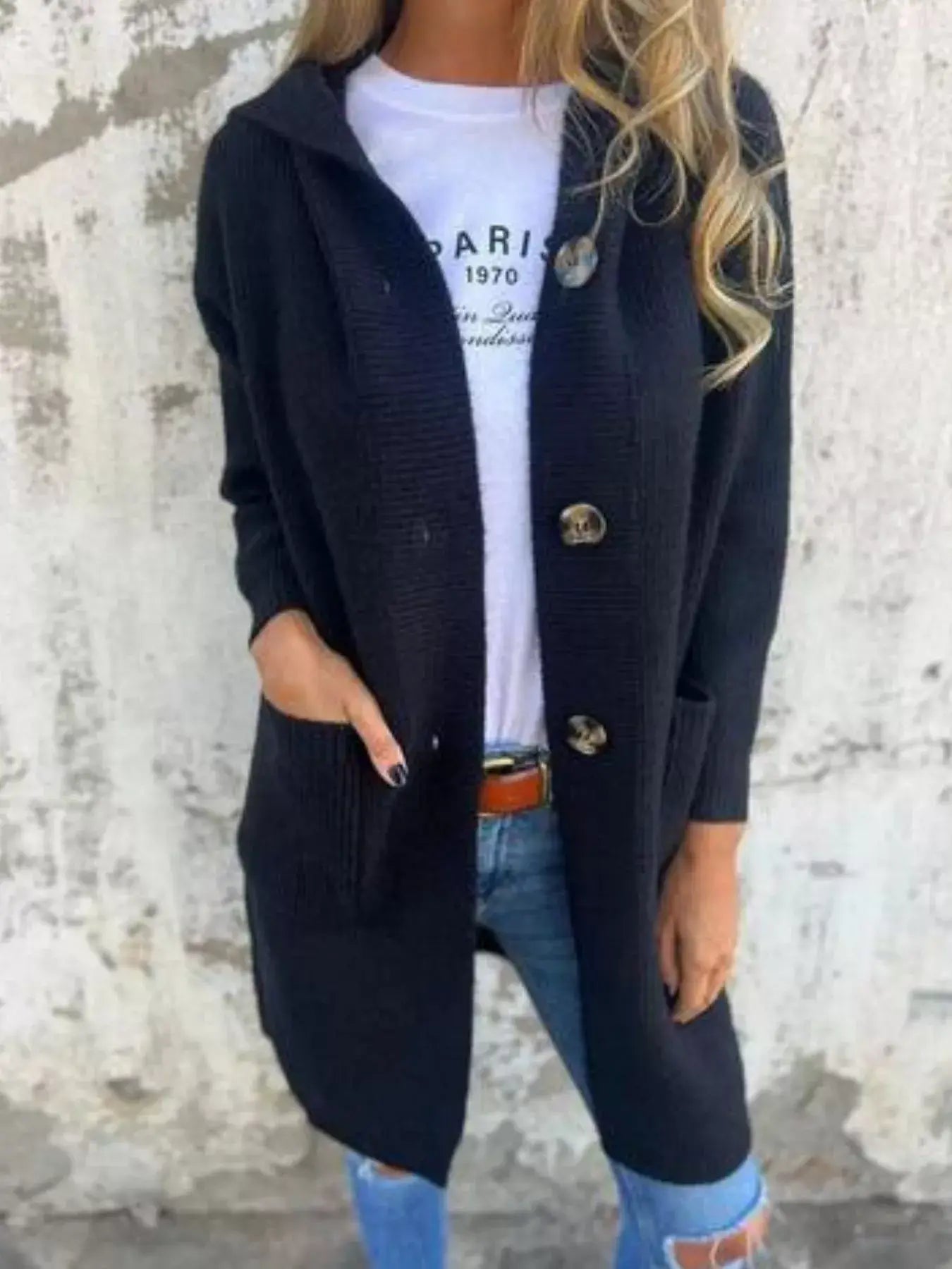 Full Size Button-Down Hooded Cardigan Plus Size - Trendsi - Flyclothing LLC