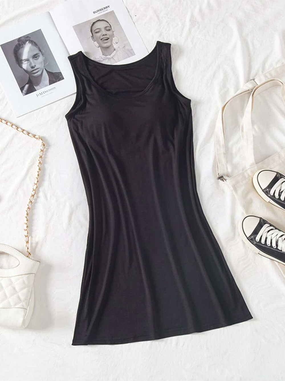 Round Neck Wide Strap Mini Tank Dress with Bra - Trendsi - Flyclothing LLC