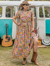 Plus Size Ruffled Printed Cap Sleeve Dress - Trendsi - Flyclothing LLC