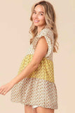 BiBi Flroal Printed Woven Color Block and Tiered Top - Trendsi - Flyclothing LLC