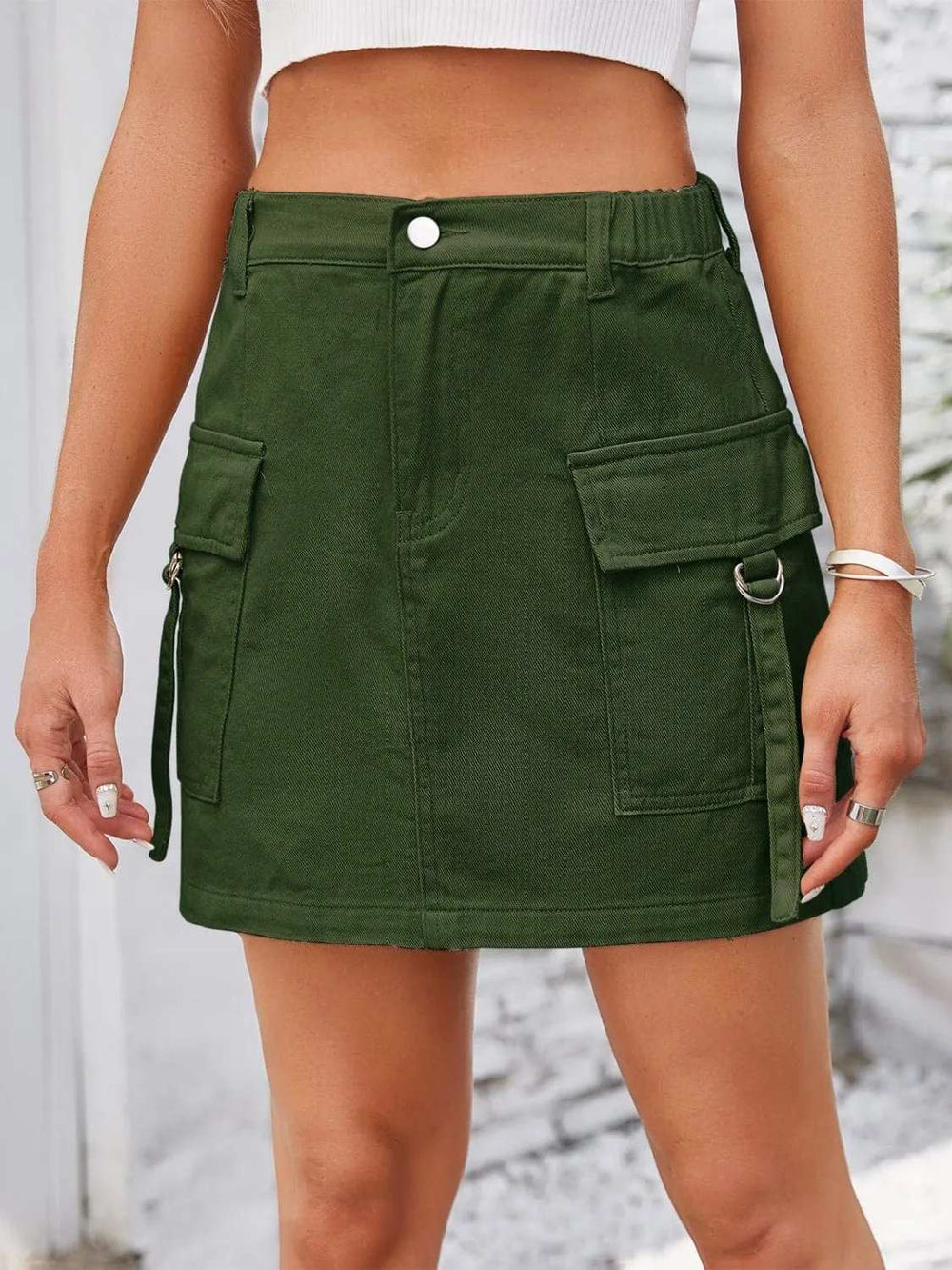 Pocketed Buttoned Denim Skirt - Trendsi - Flyclothing LLC