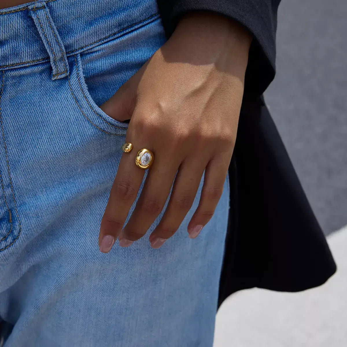 18K Gold-Plated Rhinestone Open Ring - Trendsi - Flyclothing LLC