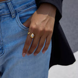 18K Gold-Plated Rhinestone Open Ring - Trendsi - Flyclothing LLC