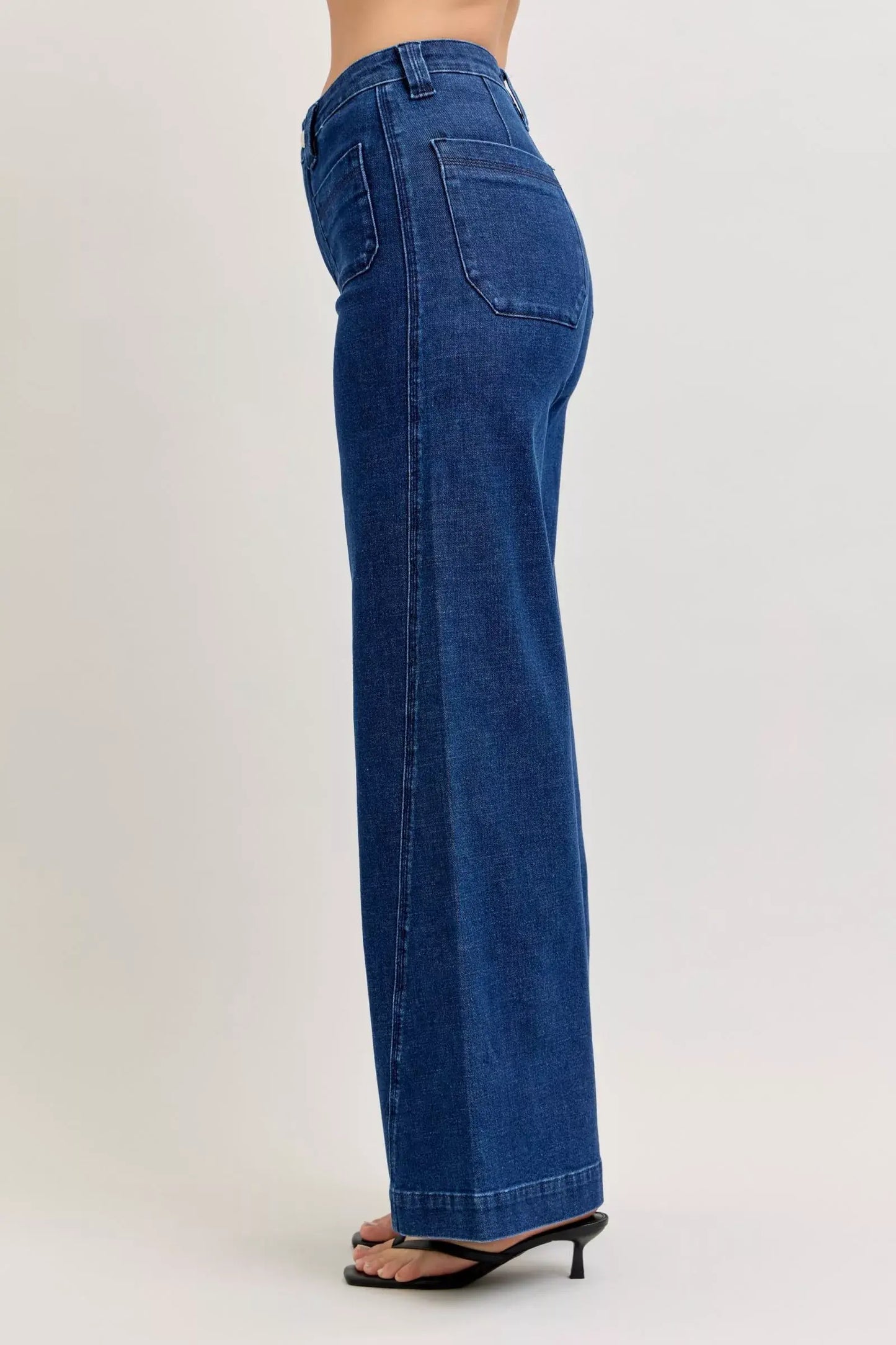 Judy Blue High-Waisted Retro Wide Jeans with Patch Pkts & Twisted Seams - Trendsi - Flyclothing LLC