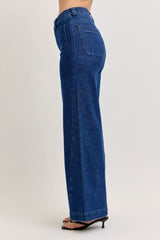 Judy Blue High-Waisted Retro Wide Jeans with Patch Pkts & Twisted Seams - Trendsi - Flyclothing LLC
