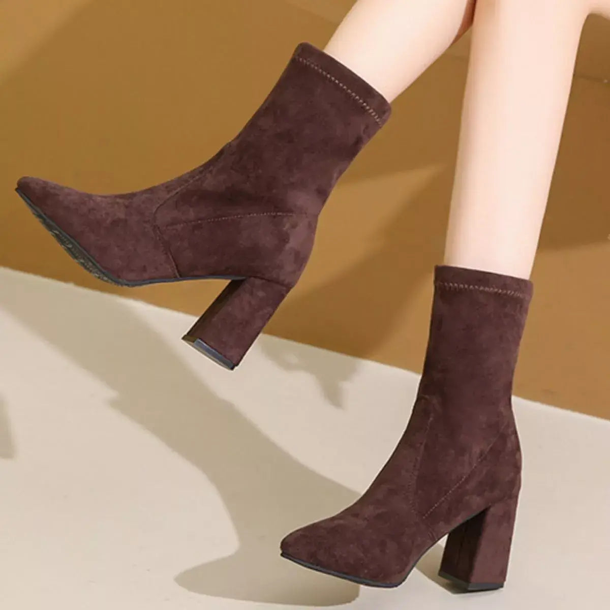 Point Toe Block Heels Boots - Trendsi - Flyclothing LLC