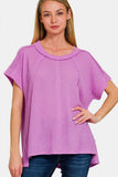 Zenana Waffle Exposed-Seam Short Sleeve T-Shirt - Trendsi - Flyclothing LLC