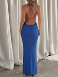 Backless Lace Up Back Sleeveless Maxi Dress - Trendsi