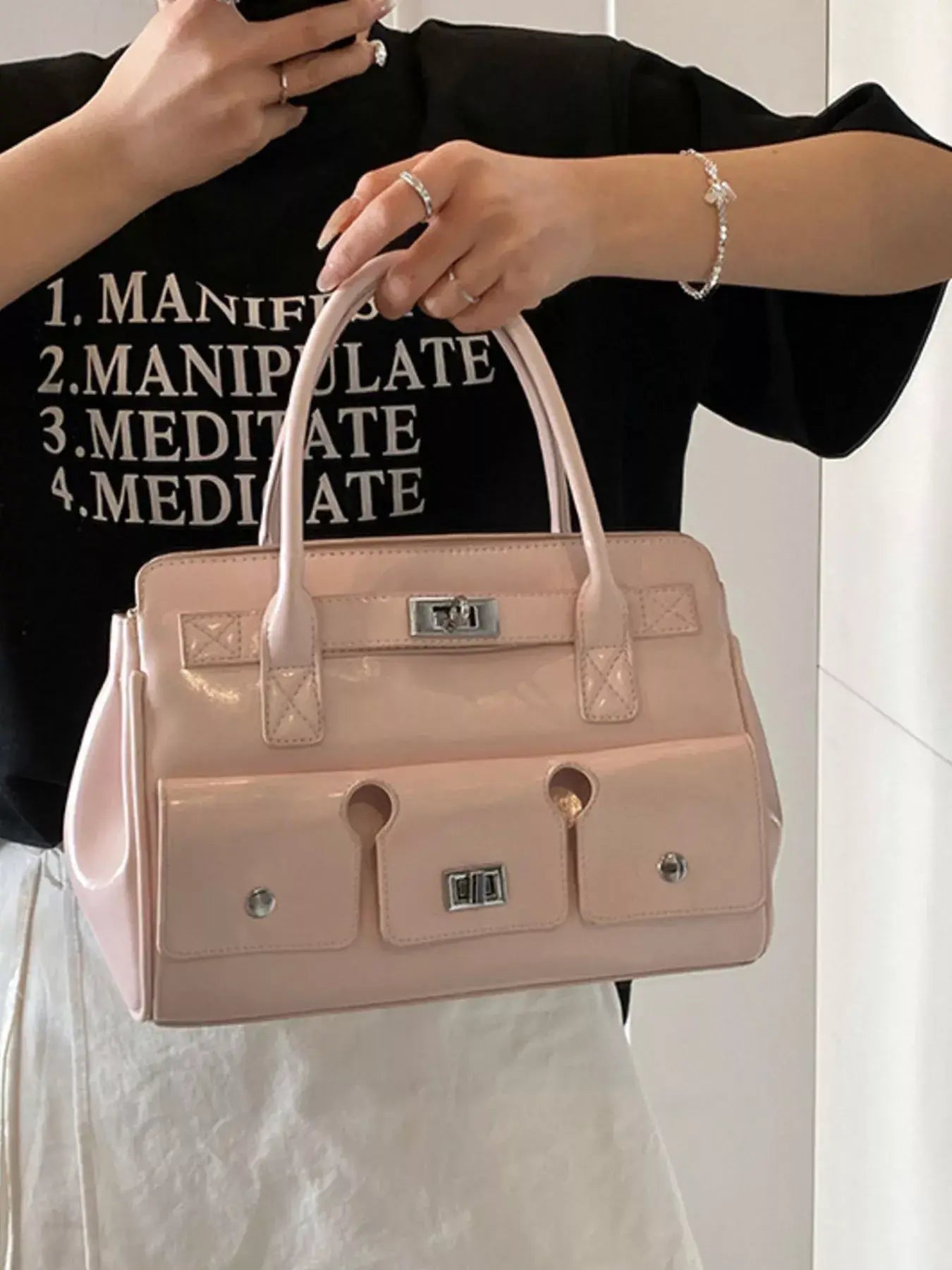 Top Handle Shoulder Bag - Trendsi - Flyclothing LLC