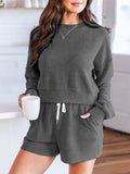 Ribbed Round Neck Long Sleeve Top and Shorts Set - Trendsi - Flyclothing LLC