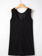 Corduroy Sleeveless Mini Dress with Patched Pockets - Trendsi - Flyclothing LLC