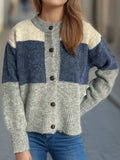 Color Block Round Neck Button Up Cardigan - Trendsi - Flyclothing LLC