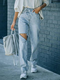 Distressed Asymmetric Waist Jeans - Trendsi