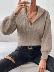 Honey Half Zip Dropped Shoulder Sweater - Trendsi