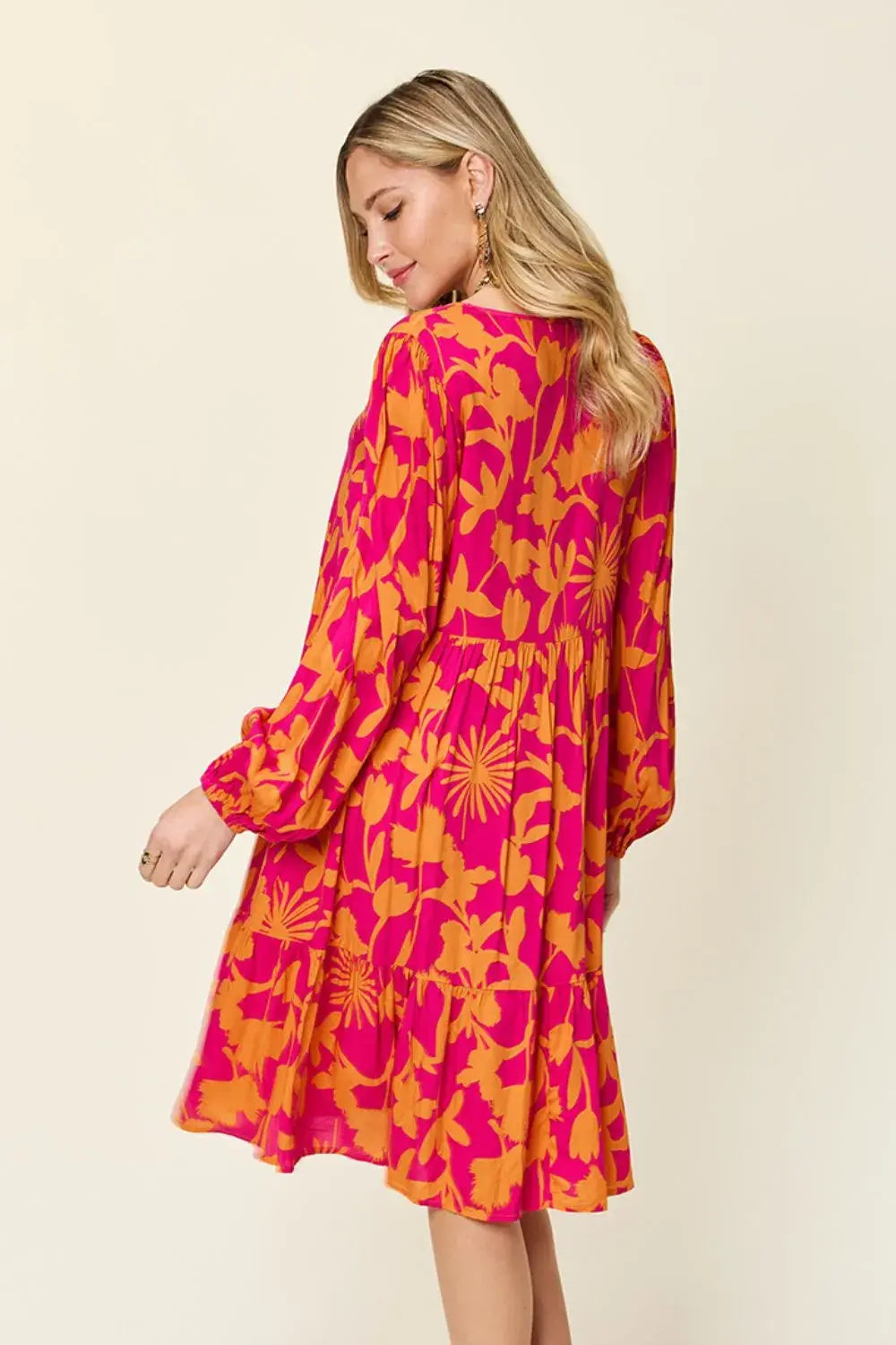 Double Take Full Size Printed Ruffle Hem Dress with Pocket - Trendsi - Flyclothing LLC
