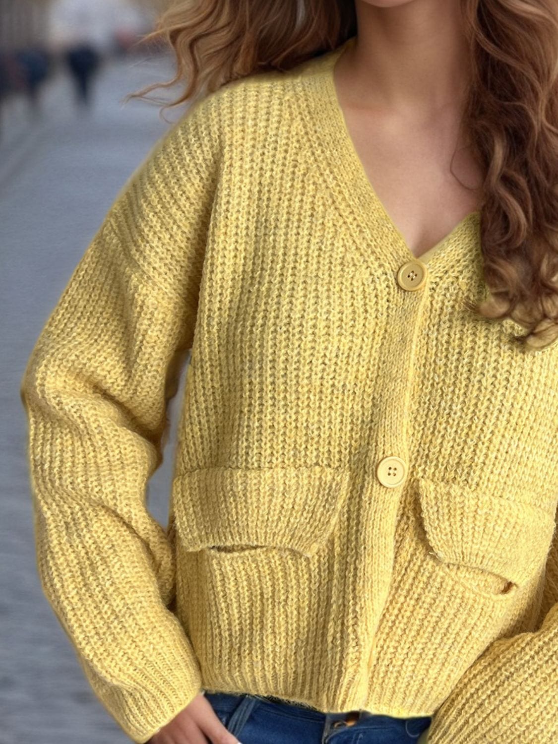 Button Down Long Sleeve Cardigan - Trendsi