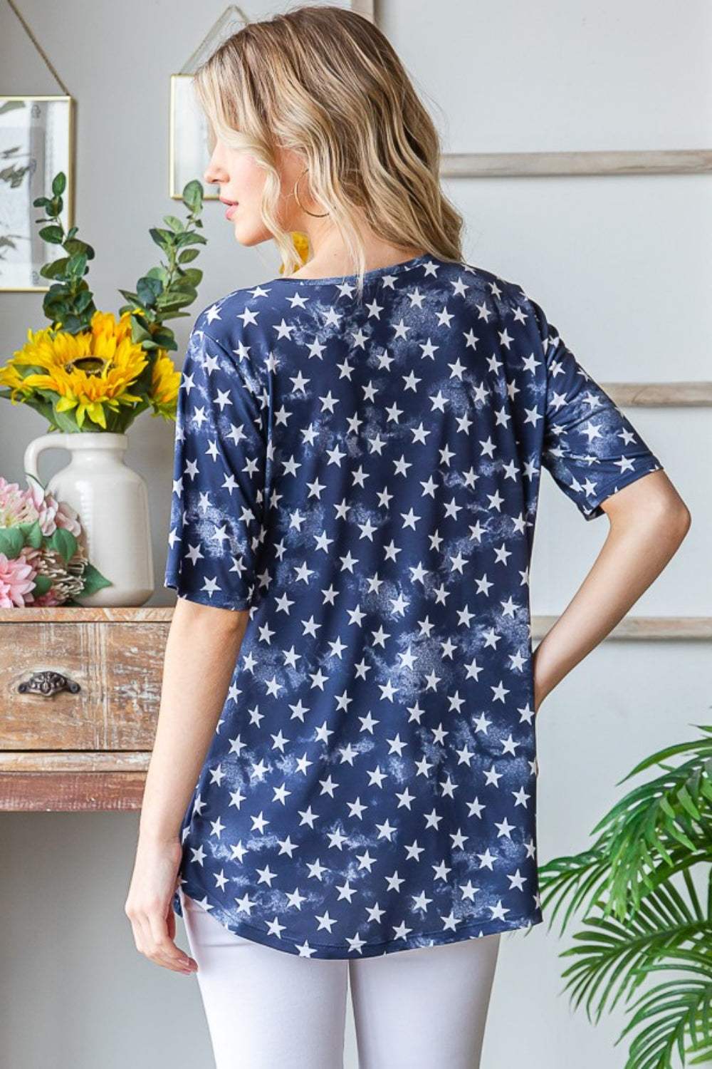 Heimish Full Size Short Sleeve Crisscross Star Babydoll Top - Trendsi - Flyclothing LLC