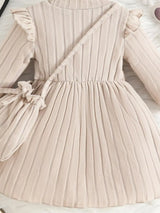 Children's Ribbed Knit Ruffle Trim Dress with Bag - Trendsi - Flyclothing LLC