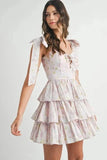 MABLE Floral Print Shoulder Tie Layered Mini Dress - Trendsi