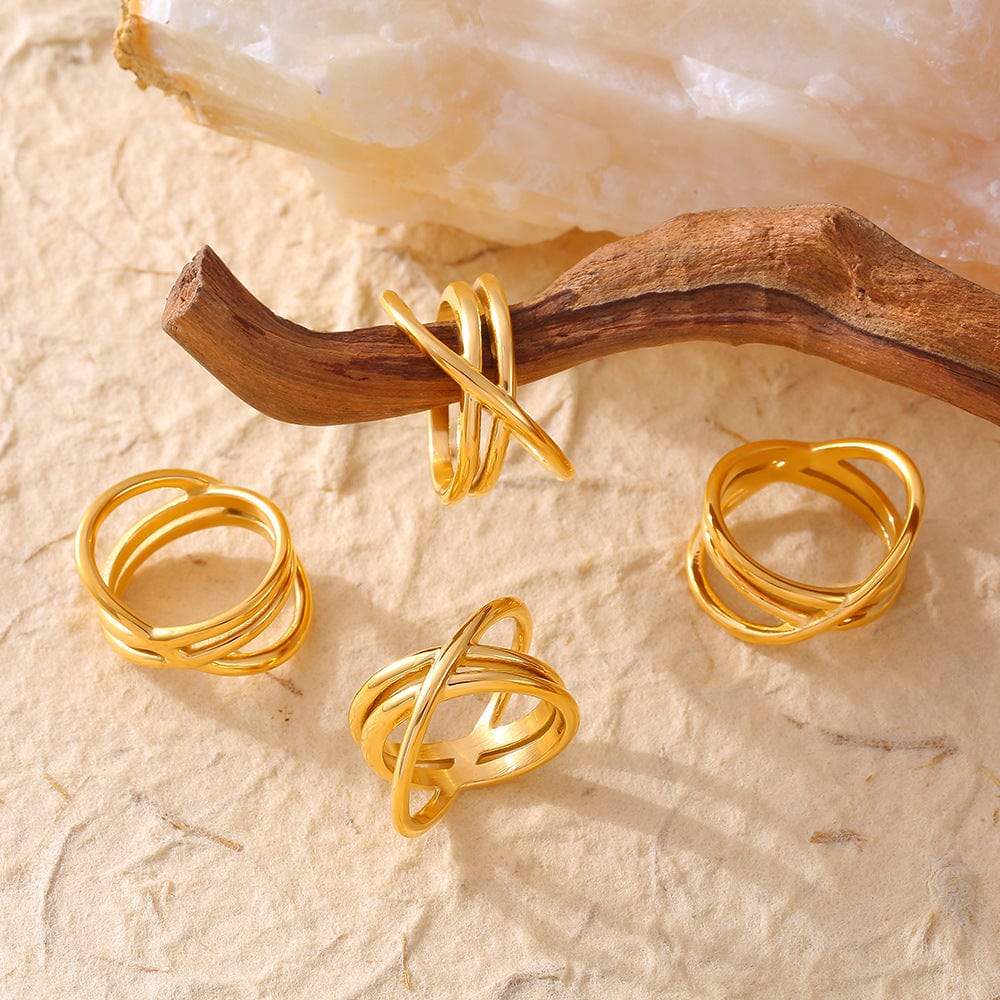 18K Gold-Plated Crisscross Ring - Trendsi - Flyclothing LLC