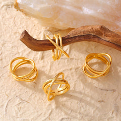 18K Gold-Plated Crisscross Ring - Trendsi