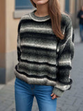 Gradient Round Neck Dropped Shoulder Sweater - Trendsi - Flyclothing LLC