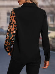 Honey Leopard Long Sleeve Blouse - Trendsi