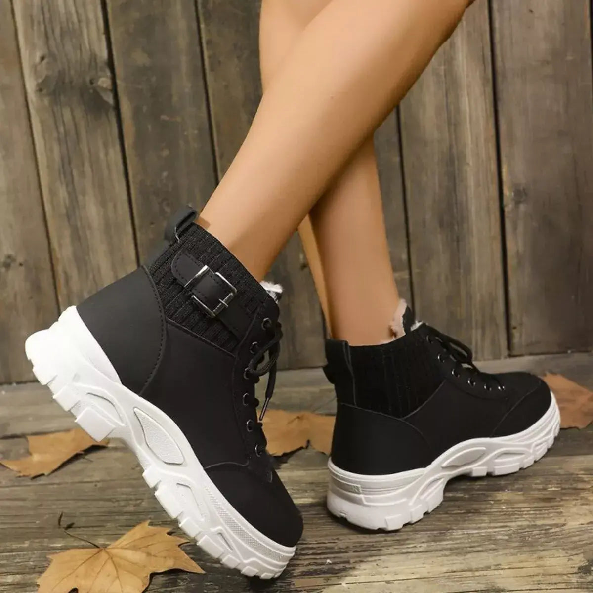 Plush Lining Lace Up Boots - Trendsi - Flyclothing LLC