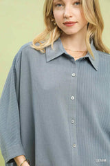 Umgee Oversized Striped Button-Down Shirt - Trendsi - Flyclothing LLC