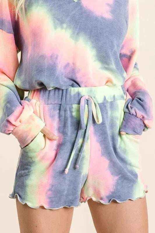 BiBi Tie Dye French Terry Top and Shorts Set - Trendsi - Flyclothing LLC
