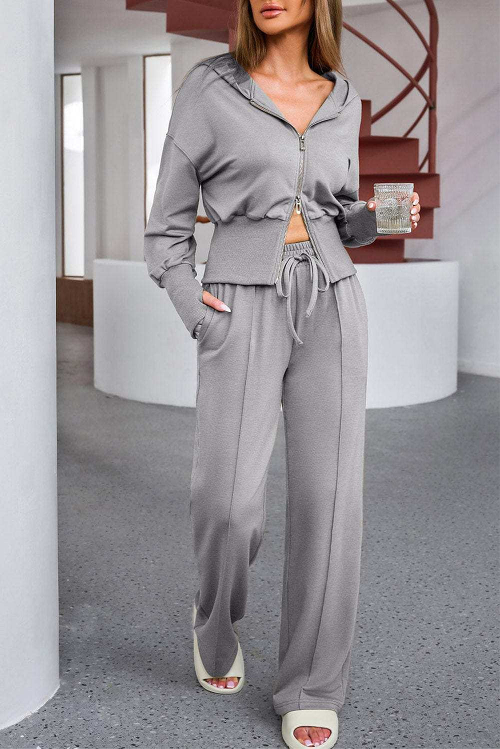 Dropped Shoulder Hoodie and Drawstring Pants Active Set - Trendsi - Flyclothing LLC