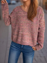 Heathered V-Neck Long Sleeve Sweater - Trendsi - Flyclothing LLC
