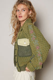 POL Embroidered Sleeve Raw Edge Quilted Jacket - Trendsi