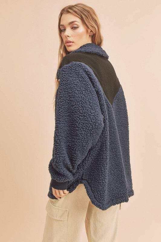 Aemi+Co Two Tone Half Zip Fleece Sweatshirt - Trendsi - Flyclothing LLC