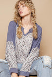 POL Waffle Knit Floral Notched Long Sleeve Top - Trendsi