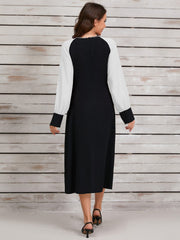 Ruched Contrast Long Sleeve Midi Dress - Trendsi