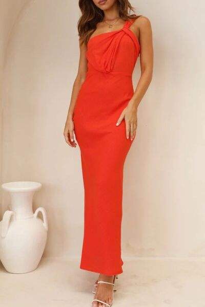 Ruched Single Shoulder Maxi Dress - Trendsi - Flyclothing LLC