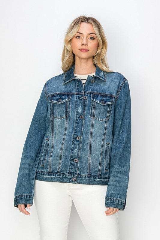 RISEN Full Size Distressed Button Up Jacket - Trendsi - Flyclothing LLC