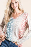 BiBi Gradation Leopard Print Textured Knit Top - Trendsi