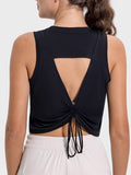 Drawstring Cutout Round Neck Active Tank - Trendsi