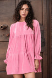 Tied Round Neck Flounce Sleeve Mini Dress - Trendsi