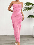 Devine Ruffled Slit Back Tube Maxi Dress - Trendsi - Flyclothing LLC