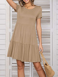 Round Neck Short Sleeve Mini Tee Dress - Trendsi - Flyclothing LLC