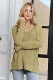 ADORA High-Low Side Slit V-Neck Sweater - Trendsi - Flyclothing LLC