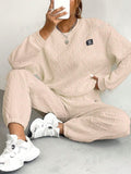 Texture Round Neck Long Sleeve Top and Pants Set - Trendsi