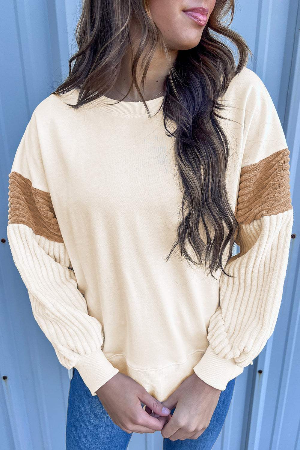 Slit Color Block Long Sleeve Sweatshirt - Trendsi - Flyclothing LLC