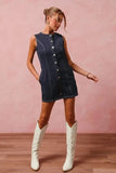 SO ME Button Up Front Washed Denim Sleeveless Romper - Trendsi