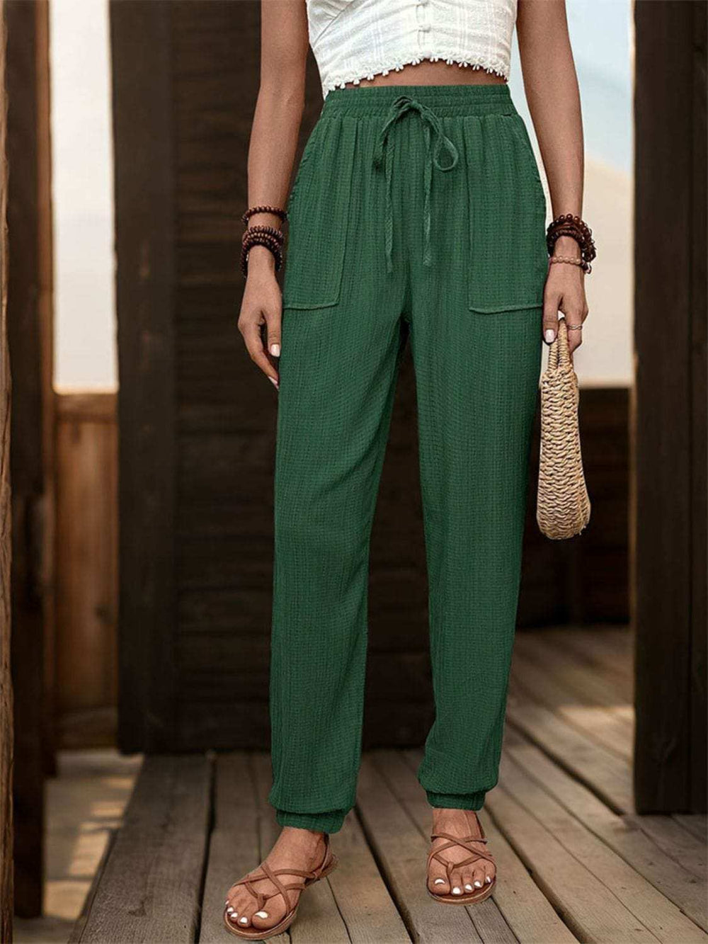 Textured High Waist Joggers - Trendsi - Flyclothing LLC