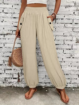 Smocked Textured Casual Pants - Trendsi - Flyclothing LLC