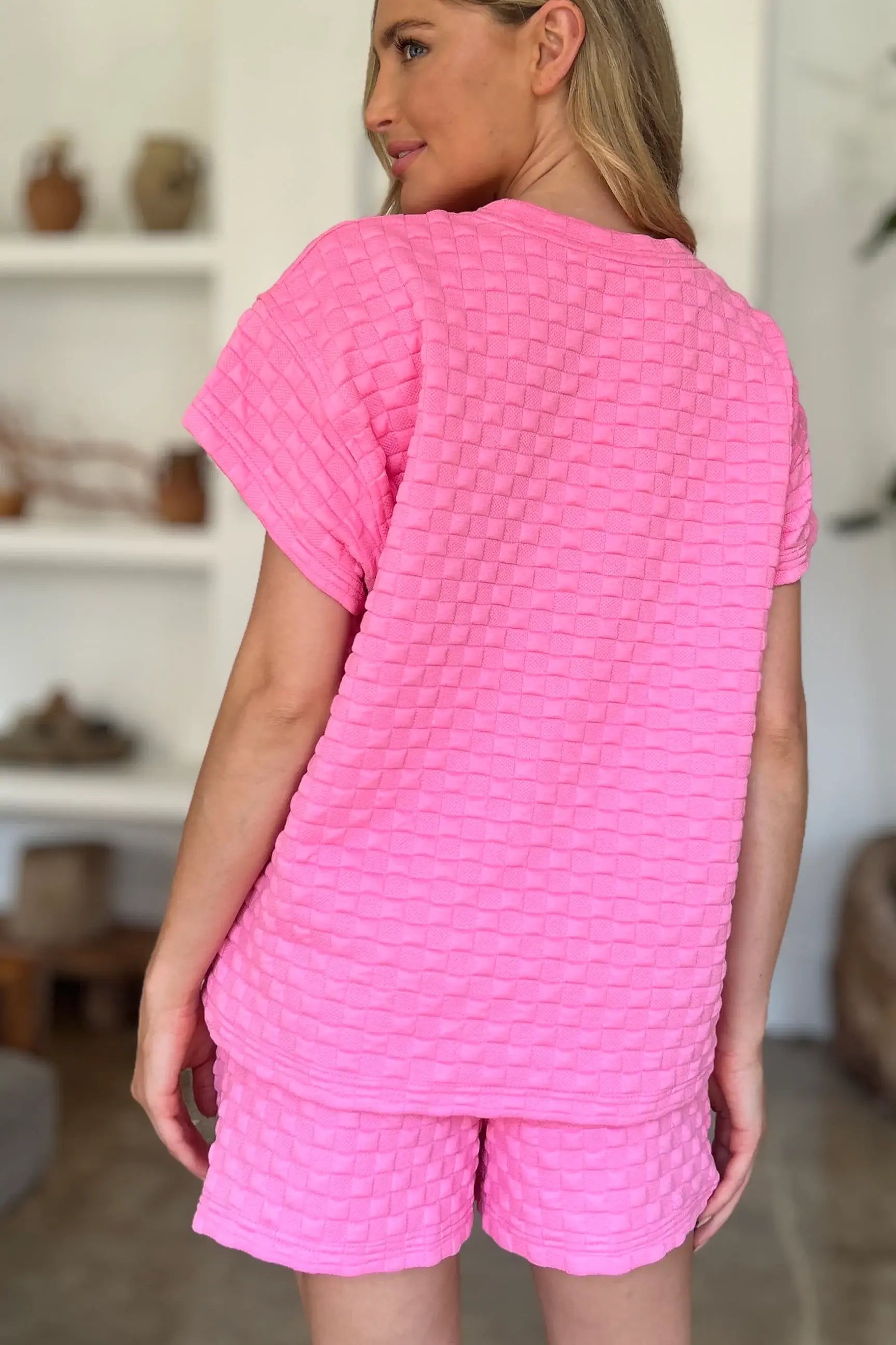 Double Take Full Size Texture T-Shirt and Shorts Set - Trendsi - Flyclothing LLC